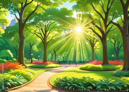 A beautiful green park in a big city