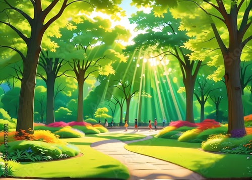 A beautiful green park in a big city