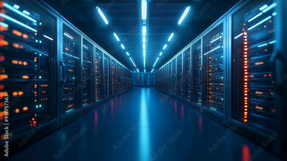 Modern Data Center with LED-Lit Server Racks Modern Data Center with LED-Lit Server Racks