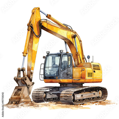 watercolor painting of excavator isolated