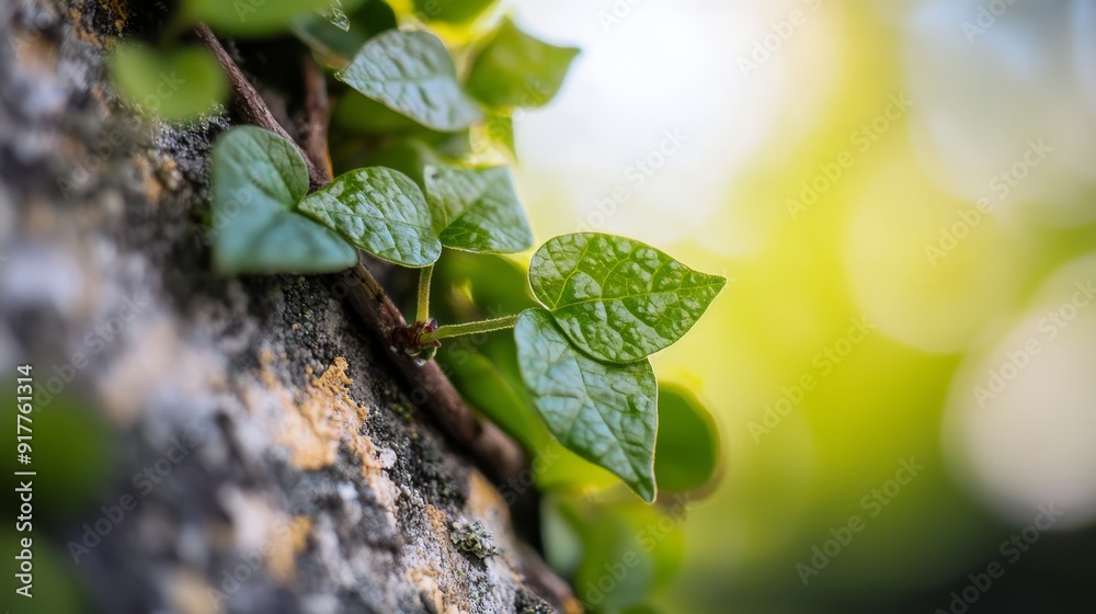 A tight shot of a plant sprouting from a rock fissure, its verdant leaves unfurled A tight shot of a plant sprouting from a rock fissure, its verdant leaves unfurled