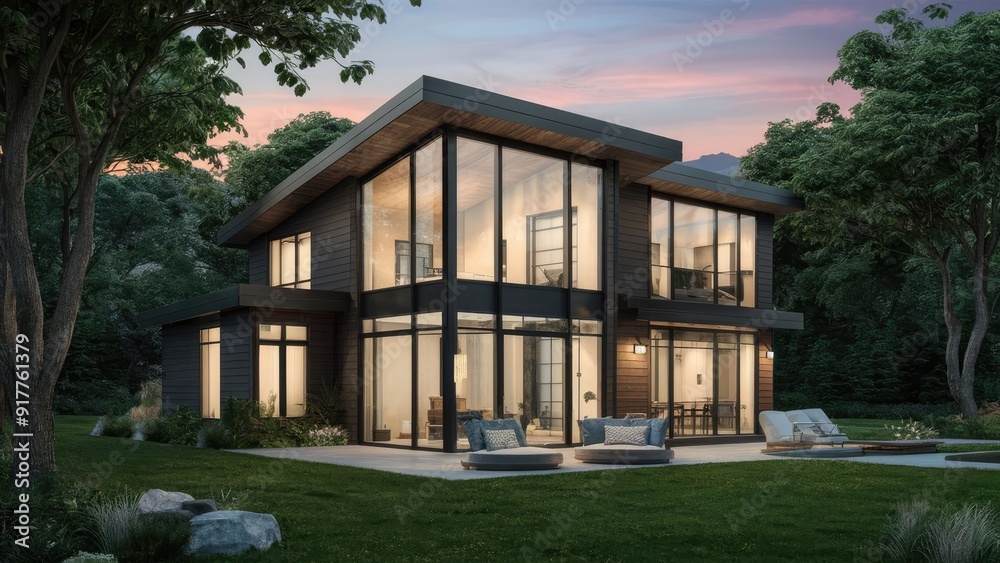 a modern house of glass. a modern house of glass.