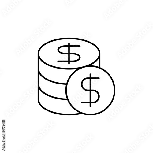 Stacked Coins Icon with Dollar Sign - Finance Money Savings Investment Currency Banking Cash Wealth Economic Business Financial Concept Illustration, Budgeting, Fiscal Symbol, Capital Accumulation