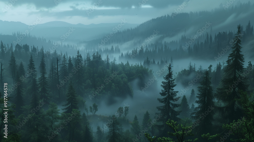 A foggy forest with lots of trees in the foreground and a lot of fog in the middle of the forest on the far side of the picture is a foggy sky. A foggy forest with lots of trees in the foreground and a lot of fog in the middle of the forest on the far side of the picture is a foggy sky.