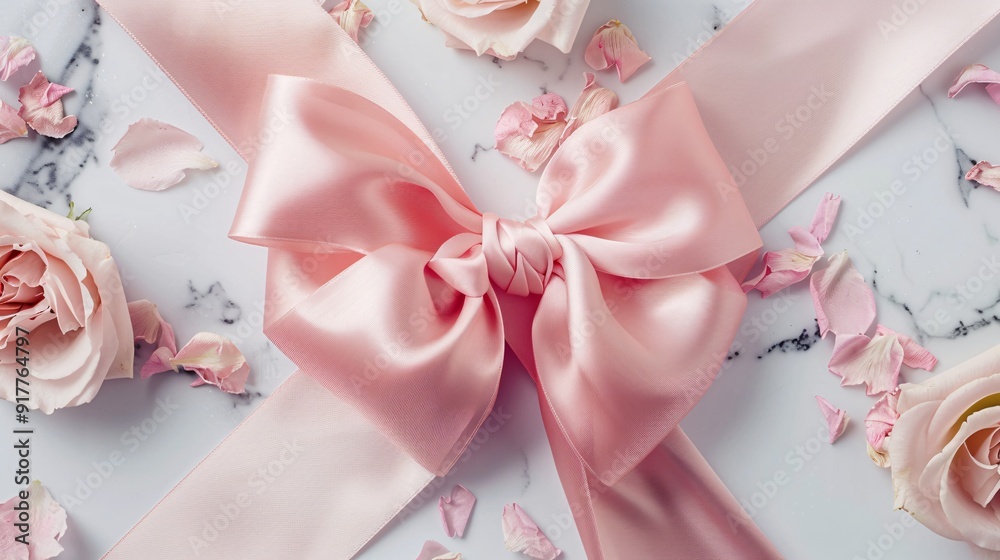 Chic celebration theme featuring a rose-hued silk ribbon and bow on a textured surface, perfect for glamorous gifting and stylish decor for special occasions.