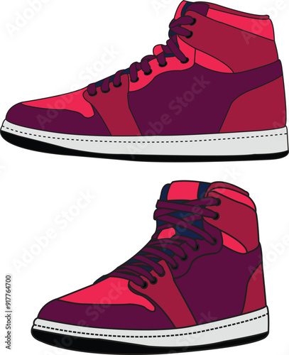 Sneakers shoes vector, Sneakers in flat style, Isolated sneakers shoes fashion, Sneakers drawing flat retro