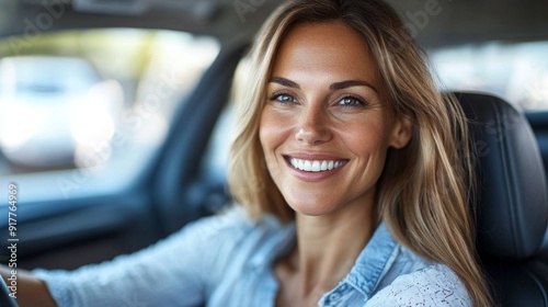 A woman is smiling and driving a car Free Download A woman is smiling and driving a car - GFXLoad