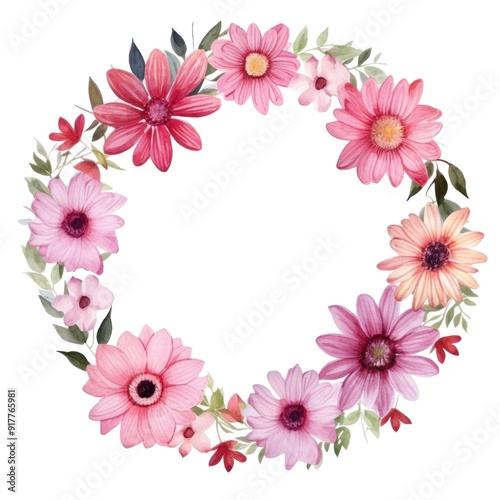 Wallpaper Mural Beautiful Watercolor Floral Wreath Illustration - Pink and Red Flowers Frame Perfect for Invitations, Cards, and Decor Torontodigital.ca