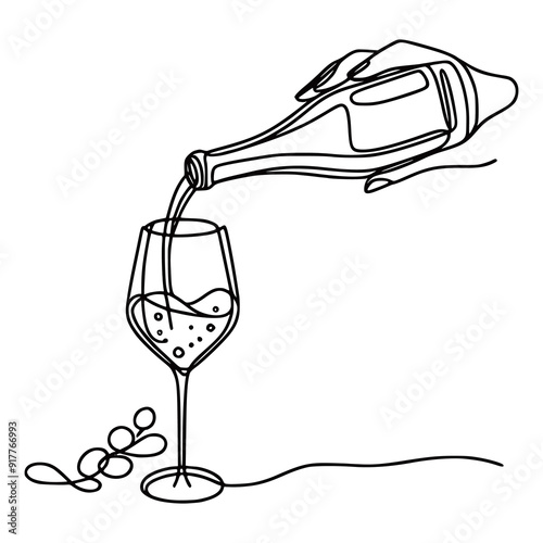 Continuous One line drawing process of pouring champagne into a glasses generated Ai