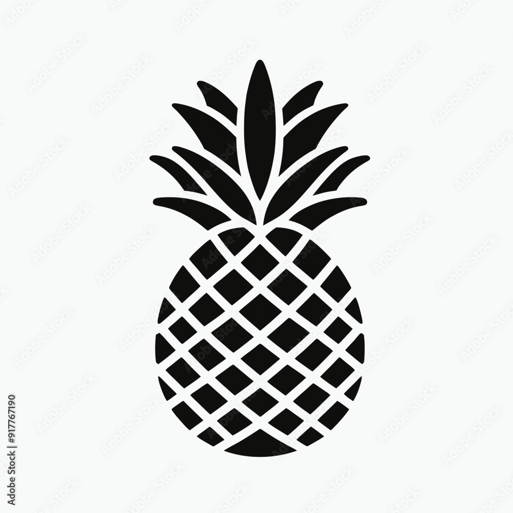 Vector black silhouette of a pineapple, very simple and single pineapple silhouette white background Vector black silhouette of a pineapple, very simple and single pineapple silhouette white background