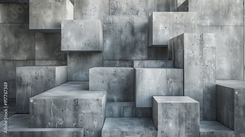 A group of concrete blocks stacked on top of each other, abstract background.