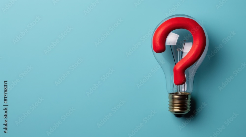 The Question Mark Lightbulb: A red question mark inside a clear lightbulb on a blue background, symbolizing curiosity, innovation, and the quest for solutions. The Question Mark Lightbulb: A red question mark inside a clear lightbulb on a blue background, symbolizing curiosity, innovation, and the quest for solutions.