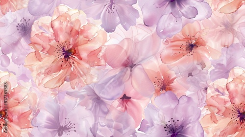 Delicate floral watercolor repeating design in gentle pastel hues for cosmetic items and more.