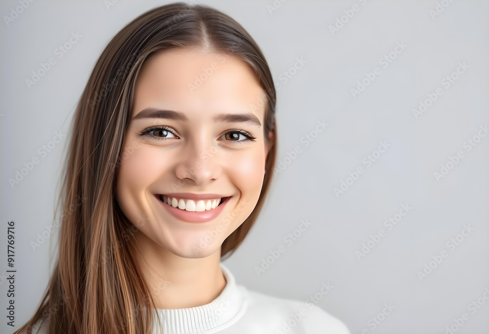 Smiling Young Woman with Radiant Skin in Minimalist Portrait Smiling Young Woman with Radiant Skin in Minimalist Portrait