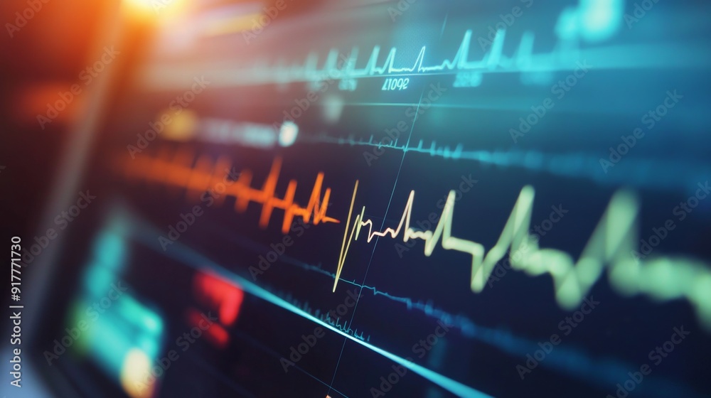 A close-up of an EKG monitor displaying a heart rate graph, with clear, distinct waves and a digital readout, set in a medical or clinical environment. A close-up of an EKG monitor displaying a heart rate graph, with clear, distinct waves and a digital readout, set in a medical or clinical environment.