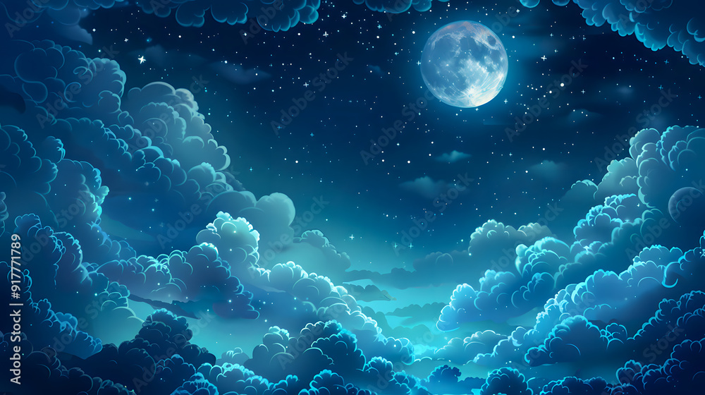 Night starry sky with full moon and cloud vector background Night starry sky with full moon and cloud vector background