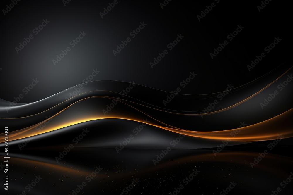 Abstract black background with flowing golden lines. Abstract black background with flowing golden lines.