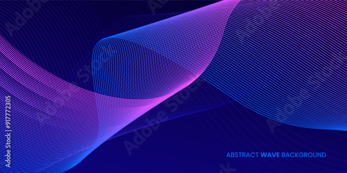 Abstract wave background in dark blue and purple colors. Futuristic concept background with flowing wavy lines. Good for brochure, flyer, banner, poster, cover.