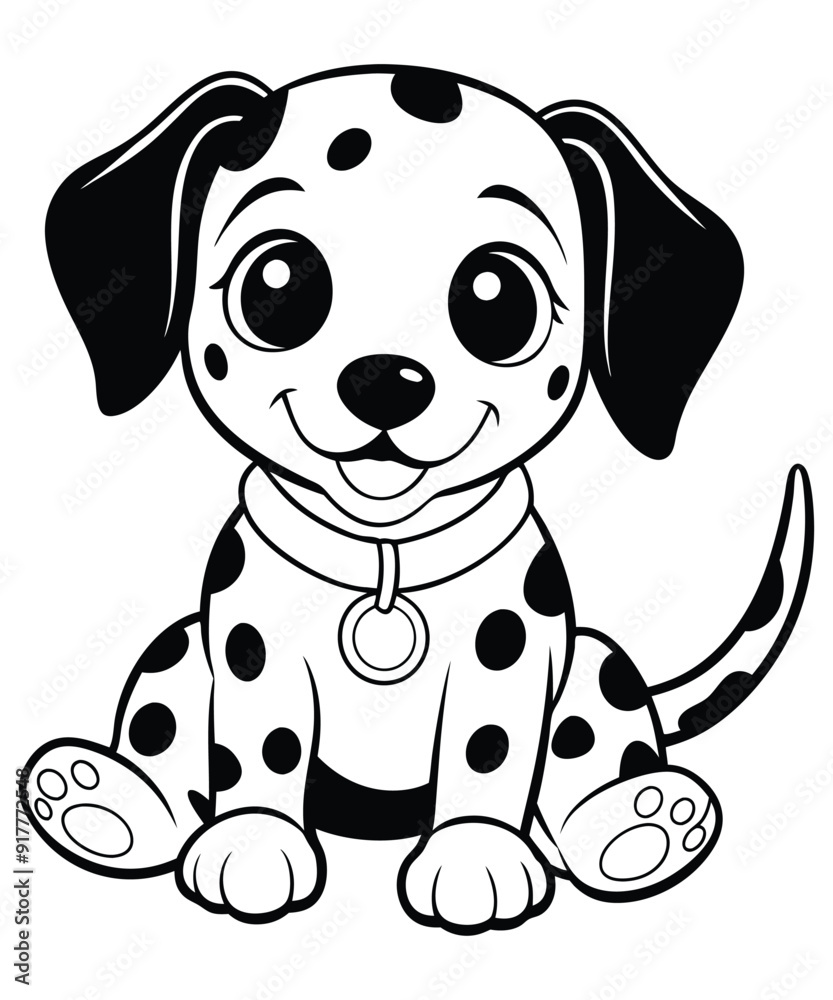 Naklejka premium Dalmatian Dog cartoon vector illustration, Happy Dalmatian puppy vector image, animal line illustration hand drawn black and white vector