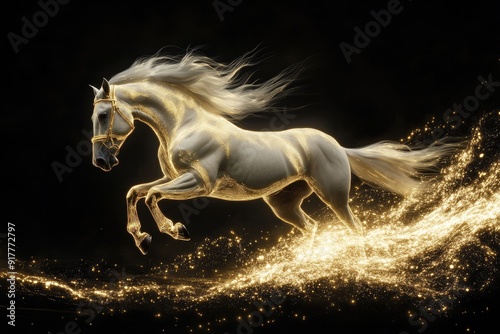 White Horse Leaping Over Golden Sparkles