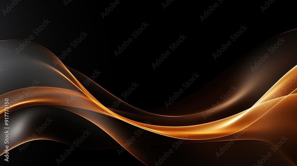 Abstract black background with glowing gold waves. Abstract black background with glowing gold waves.