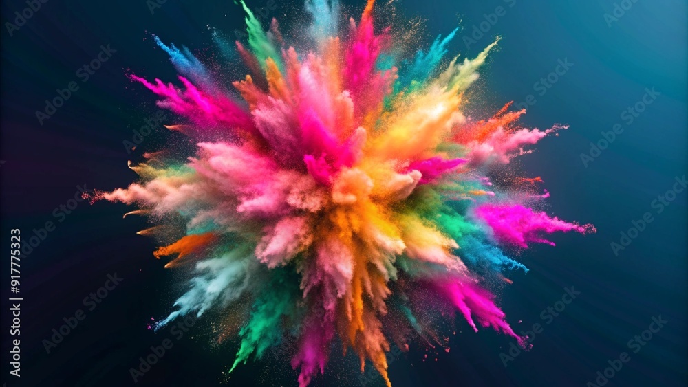 Obraz premium Colored powder explosion on gradient dark background.