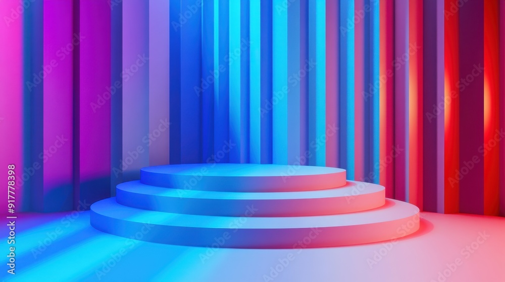 3D rendering illustration,abstract background with colorful gradient stripes and podiums for product presentation 3D rendering illustration,abstract background with colorful gradient stripes and podiums for product presentation