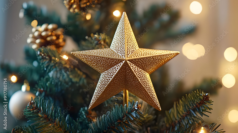A gold star is on top of a Christmas tree A gold star is on top of a Christmas tree