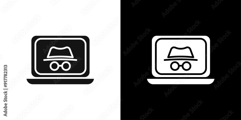 Laptop with incognito mode icon Symbol mark in filled style