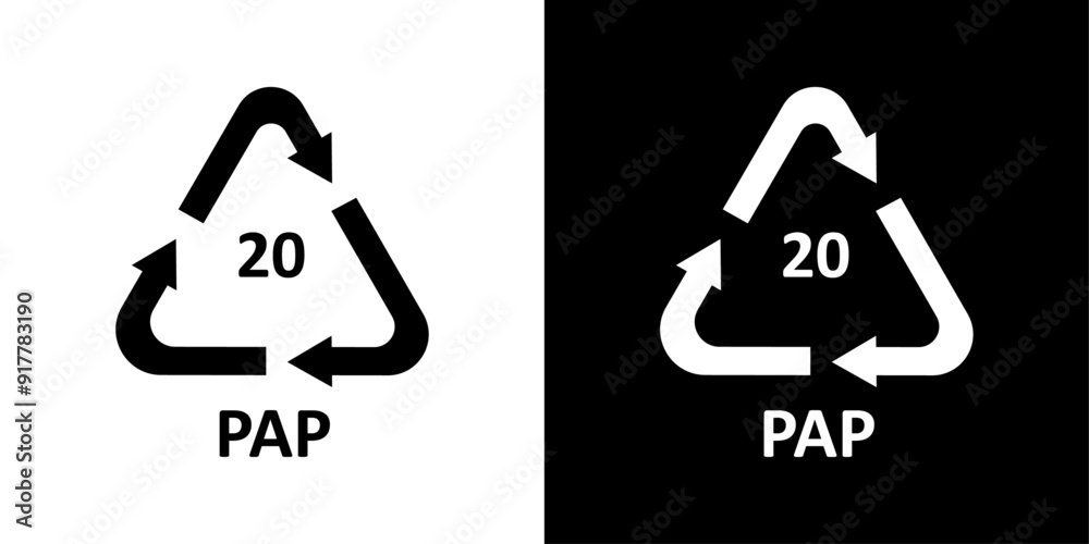 Paper recycling PEP 20 icon Symbol mark in filled style