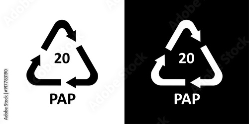 Paper recycling PEP 20 icon Symbol mark in filled style
