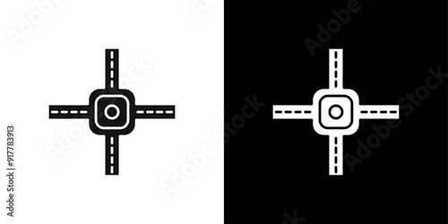 road intersection junction icon Symbol mark in filled style