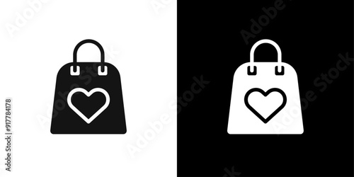 Shopping bag with heart icon Symbol mark in filled style