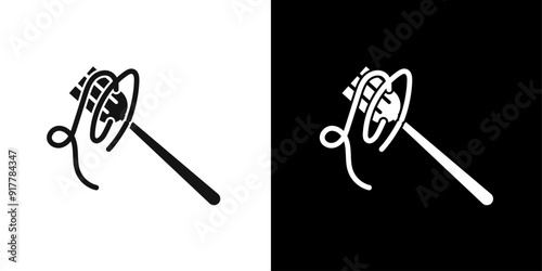 Spaghetti on a fork icon Symbol mark in filled style