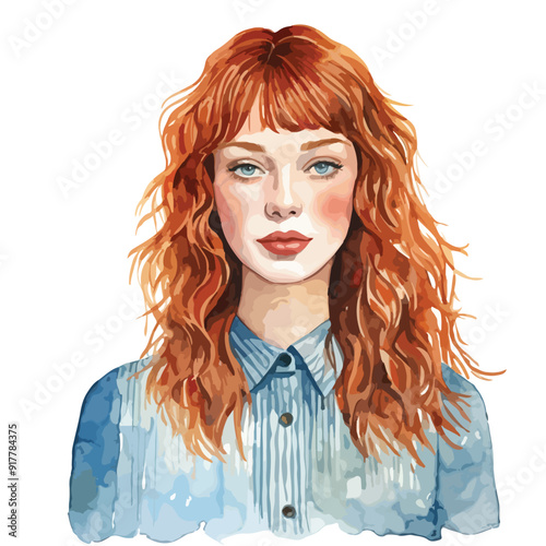 Ginger hair women watercolor illustration. vector art  