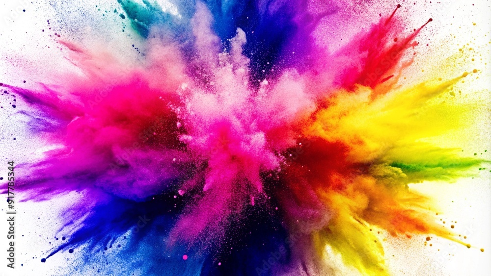 Fototapeta premium Colorful powder explosion on white background.