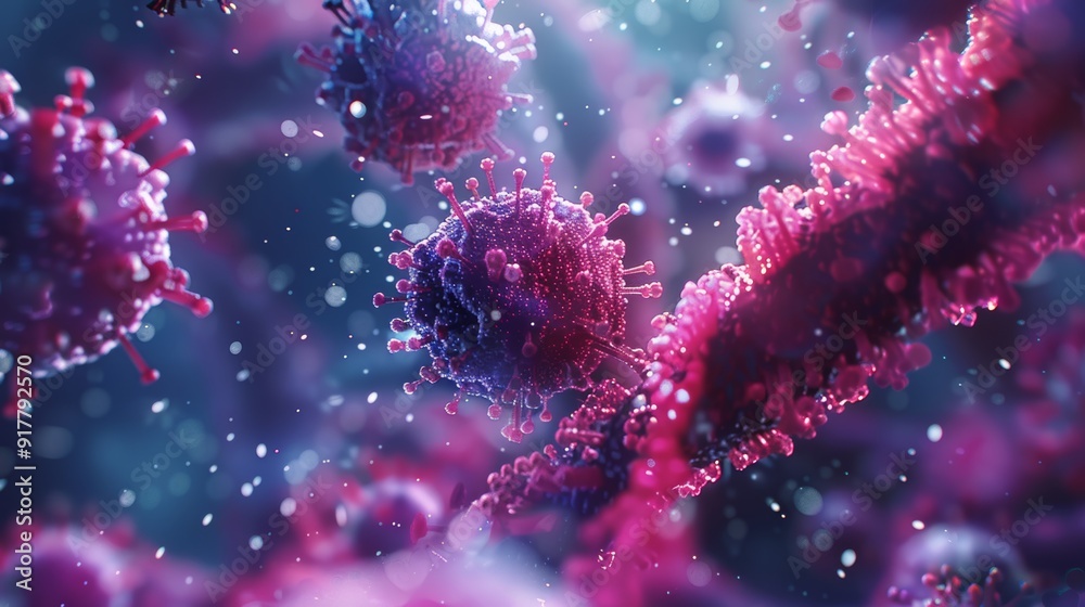 A medical 3D illustration of a virus being targeted by antiviral drugs that interfere with its RNA or DNA replication. A medical 3D illustration of a virus being targeted by antiviral drugs that interfere with its RNA or DNA replication.