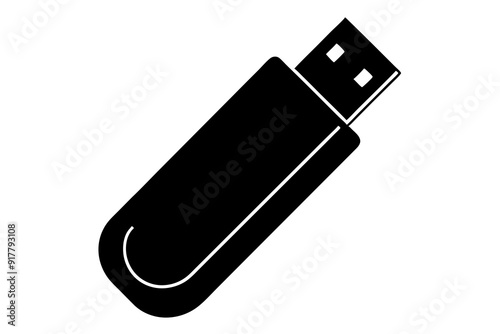 USB Flash Drive Silhouette Icon Vector Line Art Illustration