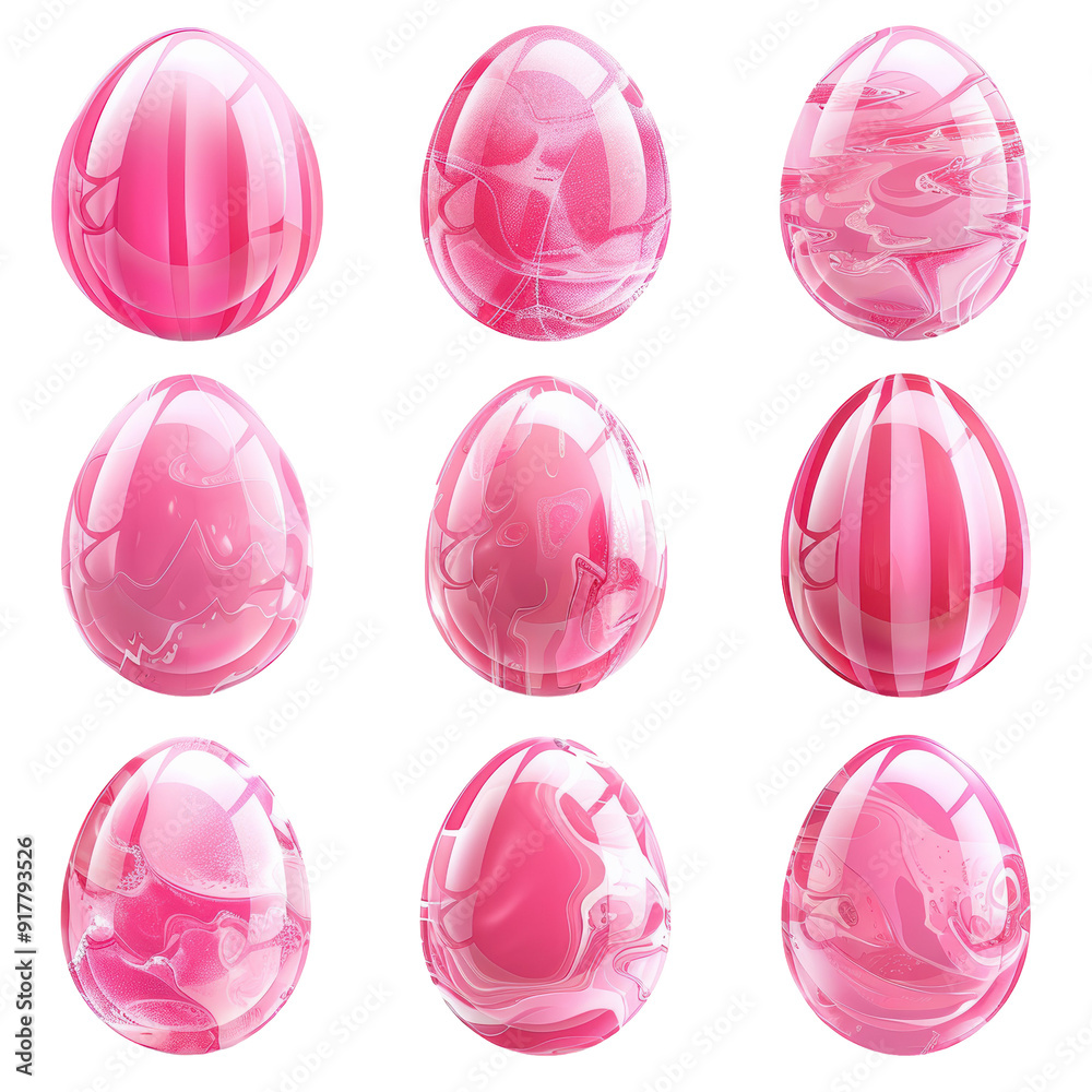 Pink Easter Eggs Set Isolated on Transparent or White Background, PNG Pink Easter Eggs Set Isolated on Transparent or White Background, PNG