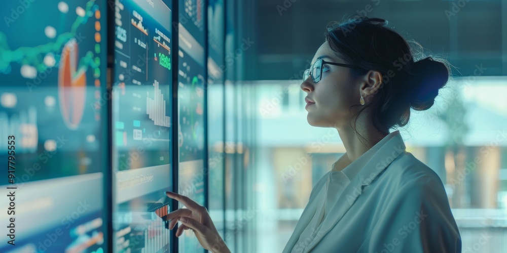 A business owner reviewing sales data on a digital dashboard, showcasing the importance of analytics and informed decision-making A business owner reviewing sales data on a digital dashboard, showcasing the importance of analytics and informed decision-making