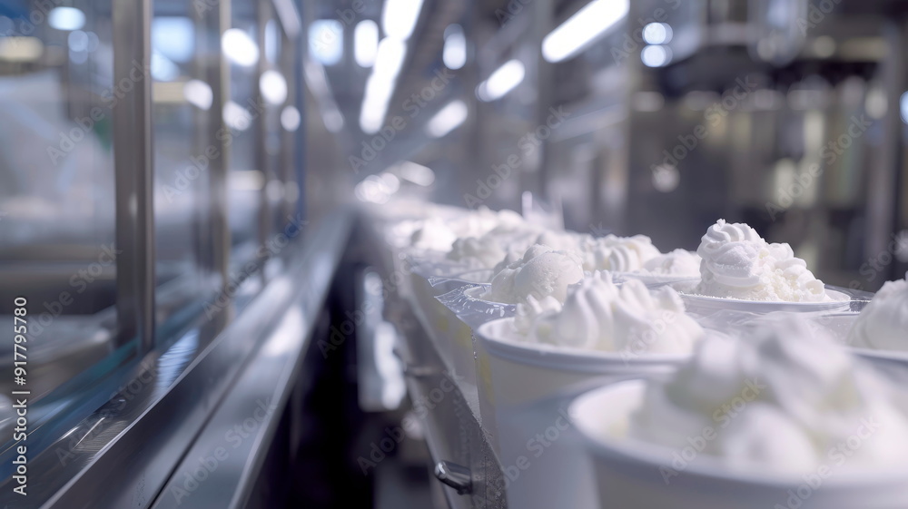The process of making and packing ice cream at a confectionery factory. The process of making and packing ice cream at a confectionery factory.