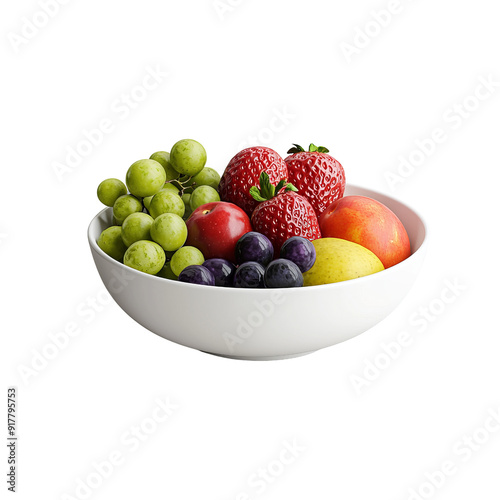 A vibrant assortment of fresh fruits arranged in a white bowl, showcasing healthy eating and colorful produce.