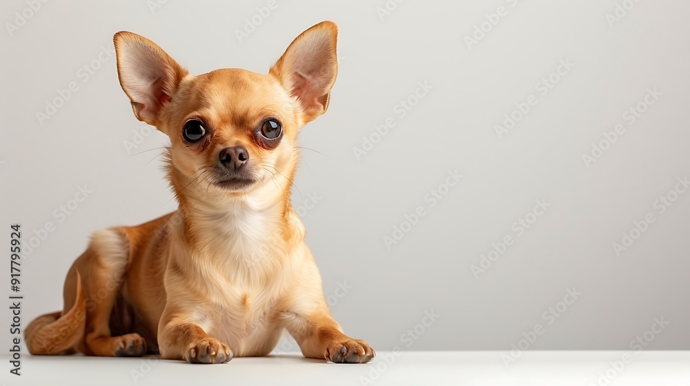 Cute Tan Chihuahua Sitting Upright On White Background Cute Tan Chihuahua Sitting Upright On White Background