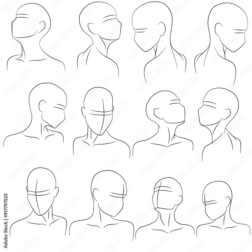hand drawn sketch head perspective angle pack hand drawn sketch head perspective angle pack