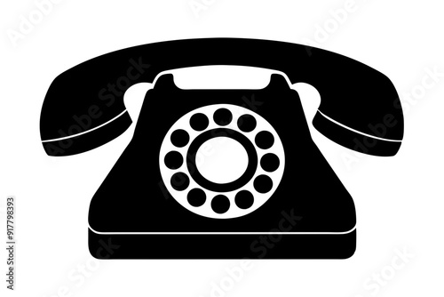 Telephone icon, vintage retro telephone silhouette vector
