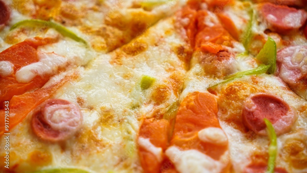 Close-Up of Pepperoni Pizza With Green Peppers and Tomato Sauce Close-Up of Pepperoni Pizza With Green Peppers and Tomato Sauce