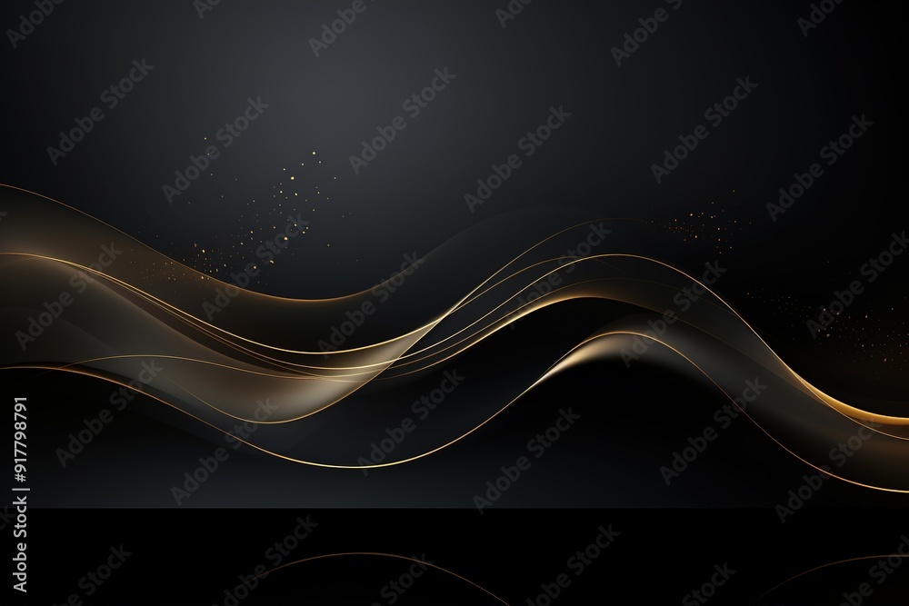 Abstract black background with gold wave design. Abstract black background with gold wave design.