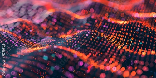 Abstract representation of encryption algorithms featuring intricate code patterns and secure data exchanges, perfect for tech and data protection-related imagery