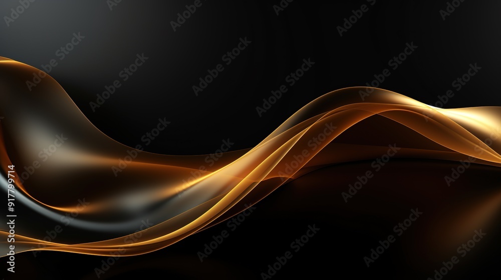 Abstract black background with gold waves.