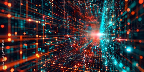 Intricate graphical representation of encryption algorithms with detailed code and secure data pathways, suitable for illustrating advanced tech and cybersecurity concepts